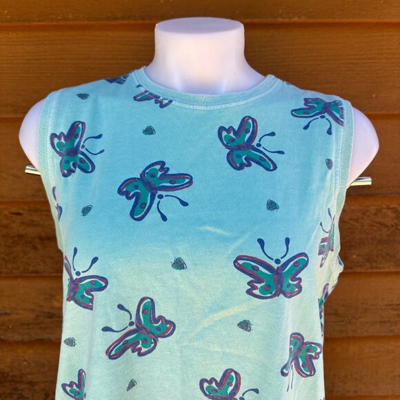 Vintage Zip Code Teal Purple Butterfly USA Muscle Tank Top Size L - Picture 4 of 9